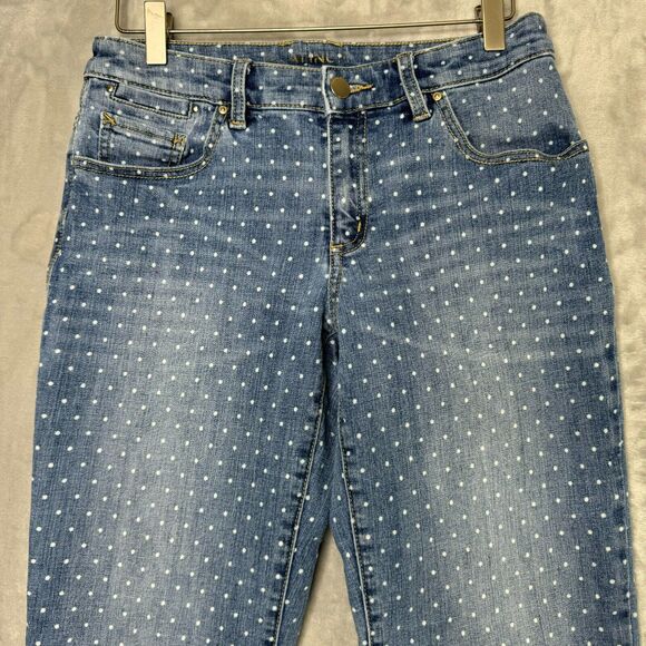 Chicos Plantium Jeans Womens XS Medium Blue White Polka Dot Skimmer Stretch - Picture 3 of 11